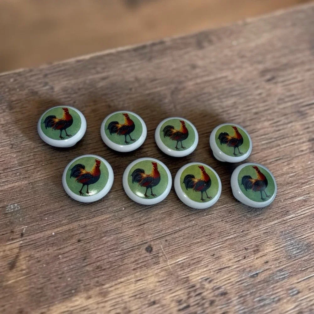 Vtg Set‎ Of 8 Rooster Ceramic Cabinet Knobs 1